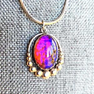 Vintage Dragons Breath Opal Sterling Silver Pendant 1940's!